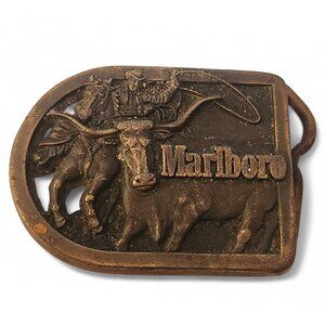 Vtg Philip Morris Inc. Bob Scriver Marlboro Solid Brass Belt Buckle
